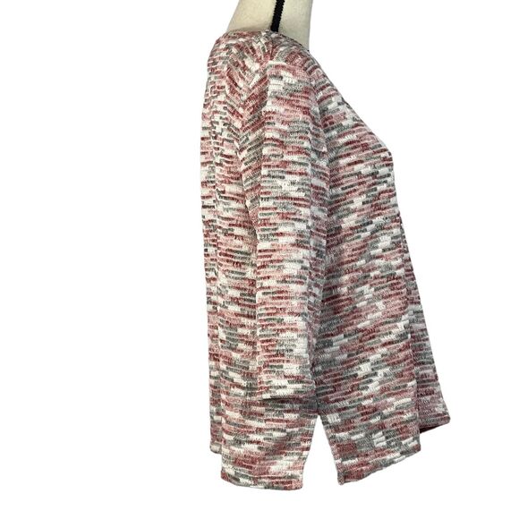 Alfred Dunner Medium Sweater Embellished 3/4 Sleeve Stretch V-Neck Pink Multi - Picture 4 of 8